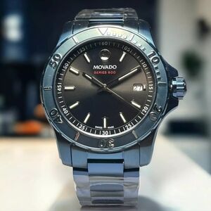 Pre-Owned Movado Series 800 Black Dial Stainless Steel Watch Model 2600135